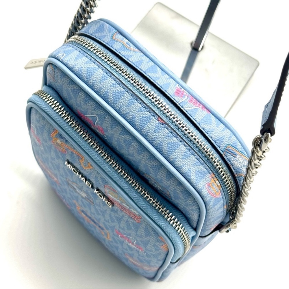 Michael Kors Jet Set Medium Printed Signature Logo Crossbody Bag Light Sky Blue - Picture 8 of 11